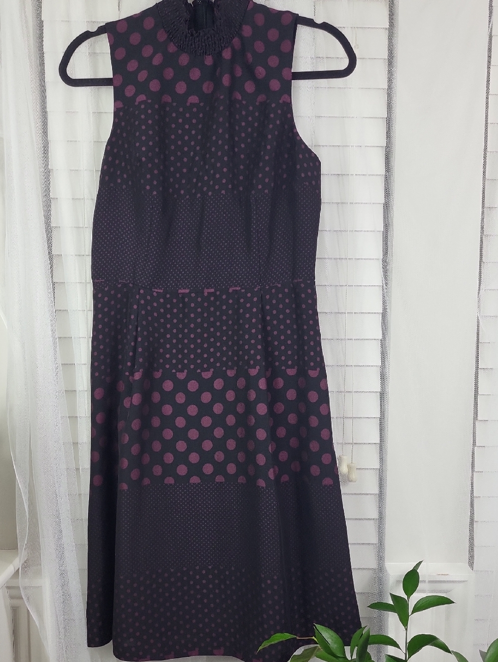 Who What Wear Black Midi Dress with Purple Polka Dots. Size S